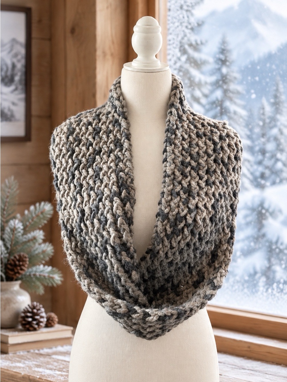 Cozy Knit Infinity Scarf - Gray-Black Blend